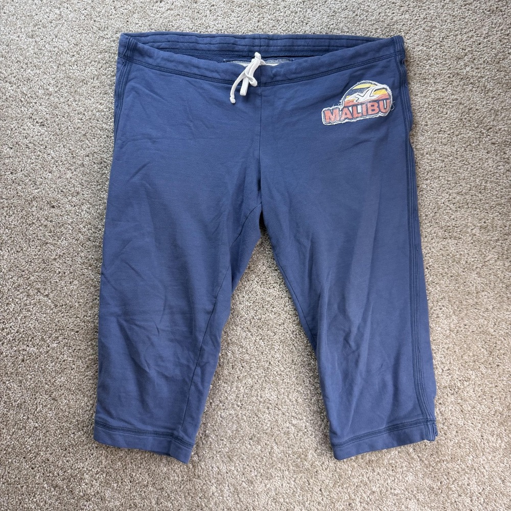 Y2K Hollister Sweatpants Womens Large Blue Capri Elastic Waist Malibu Beach Logo